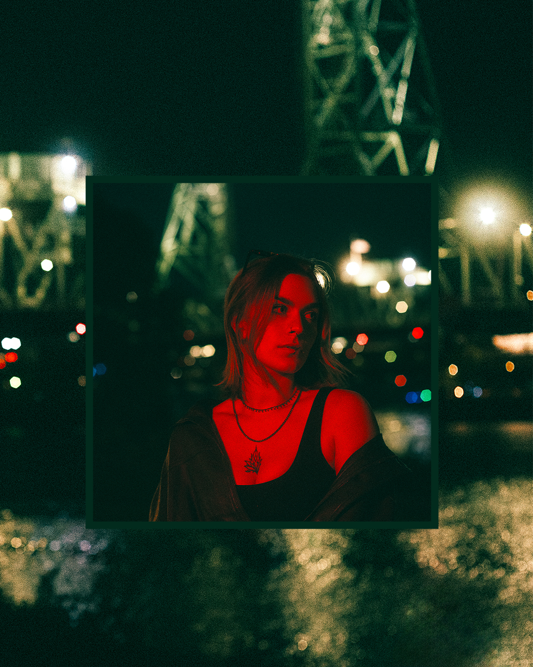 Cinematic Night Portraits in Portland: Red Light, Neon, and Double Exposures — photograph 6 of 20